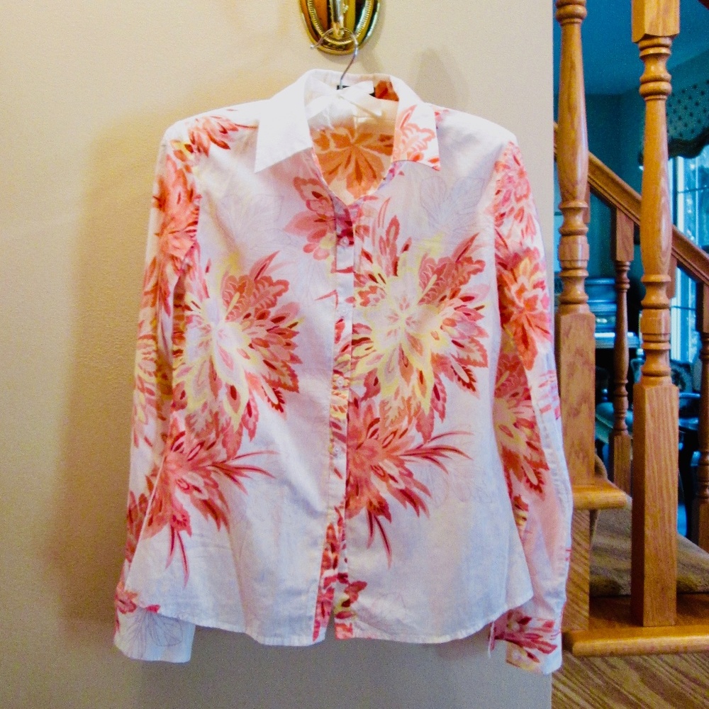 Tahari Exotic Floral Print Button-down Blouse